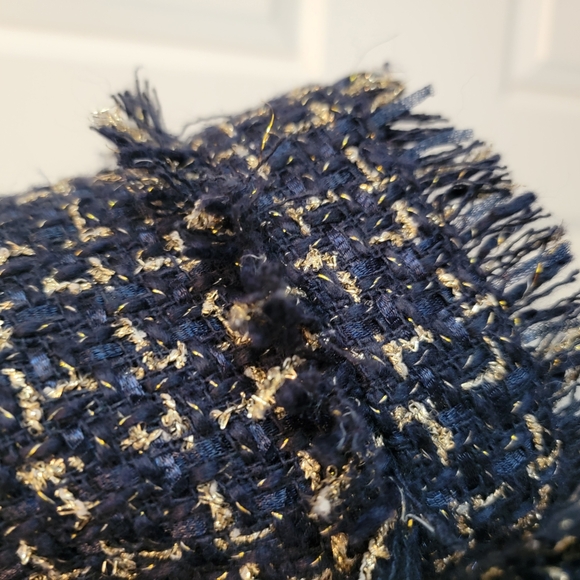 "Chanel Style" Unbranded Navy And Gold Tweed Fully Lined Shift Dress Size 2 - Picture 11 of 12